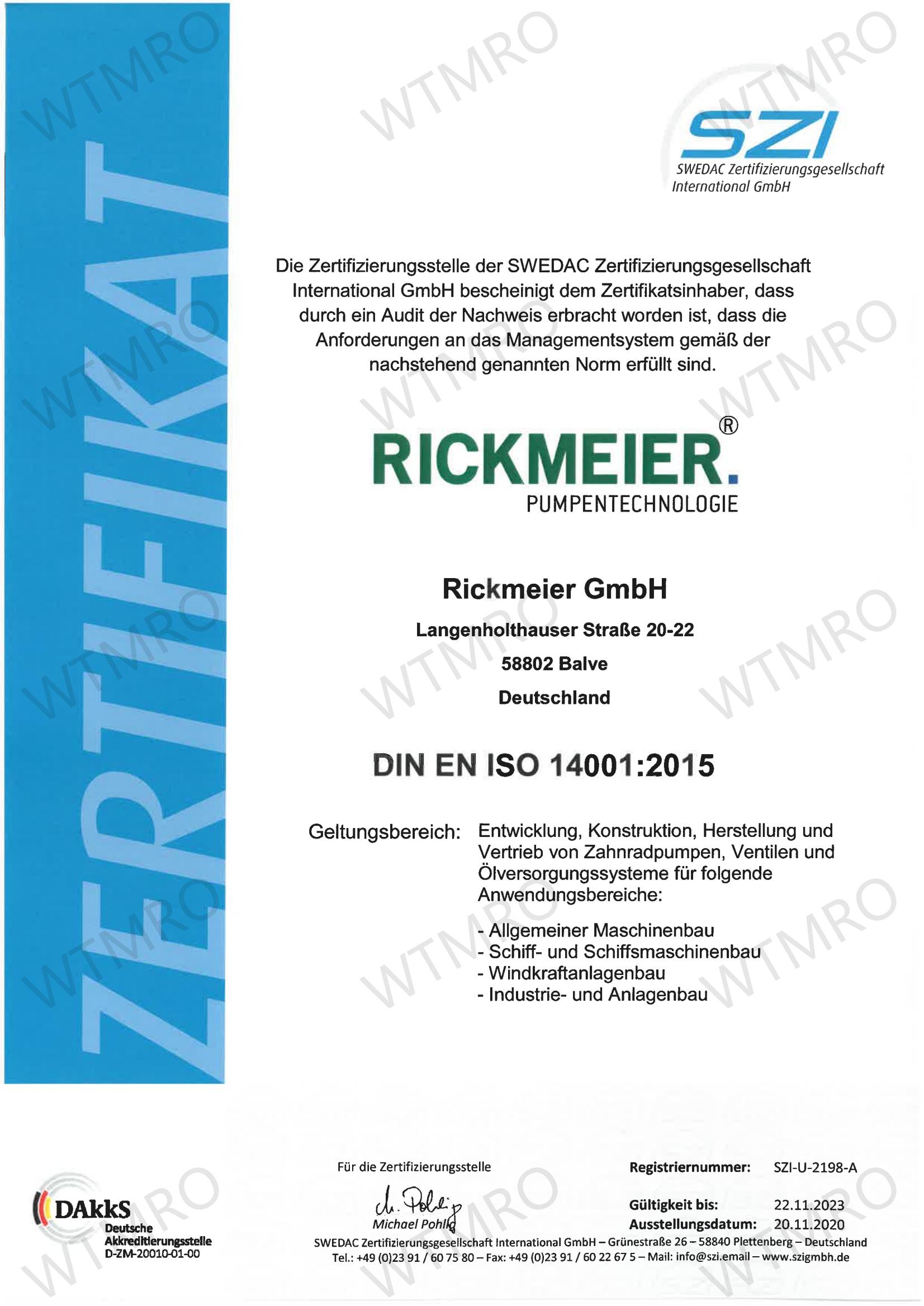 ISO 14001 认证证书