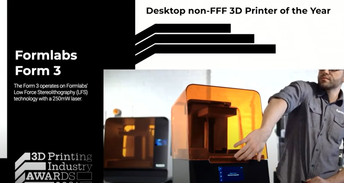 Formlabs 荣获桌面非 FFF 3D 打印机年度奖。