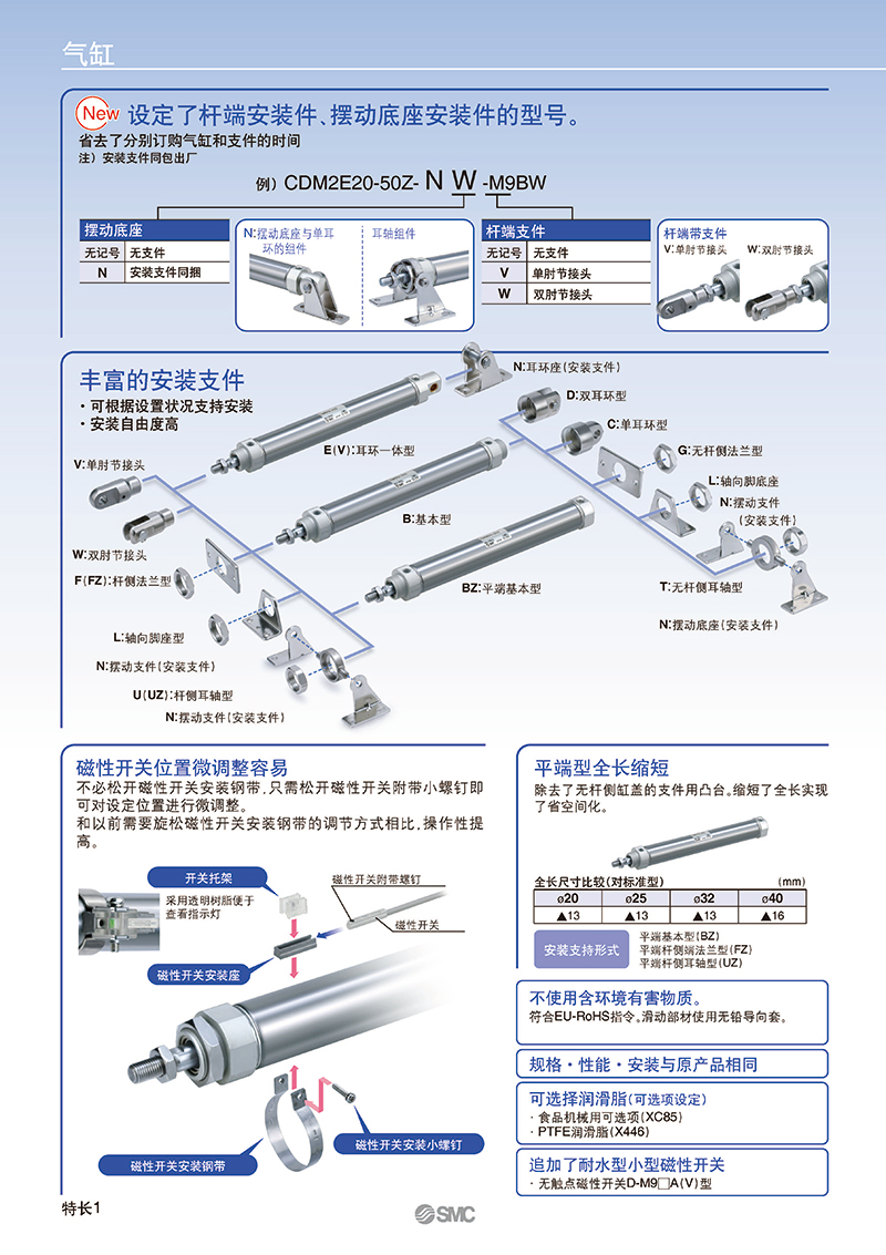 日本SMC不锈钢迷你气缸CDM2BZ20-200Z 全新原装 可定做！