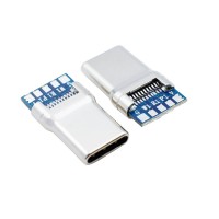 USB连接器 TYPE C 4个焊点拉伸式带板公座 快充焊线公头插座现货