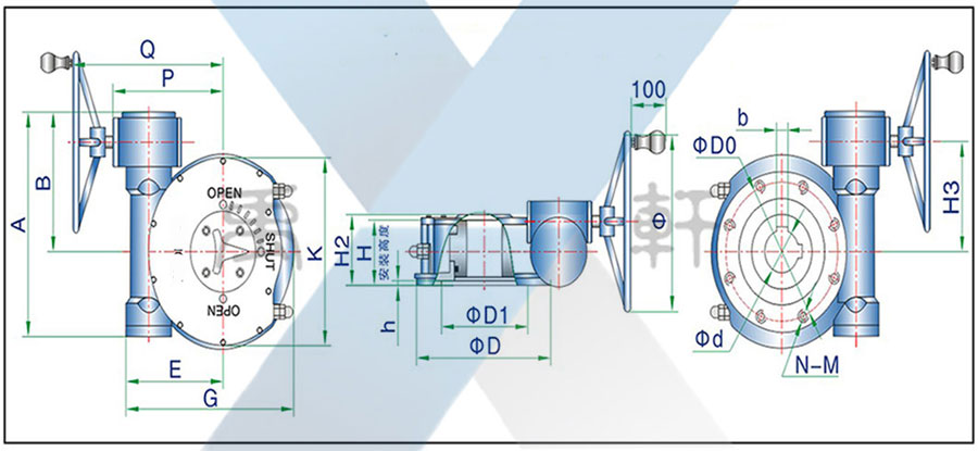 QDX3-S6蜗轮球阀手动装置(图1)